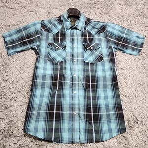 Vintage High Noon Cowboy Western Style Pearl Snap Shirt Mens Medium Regular Teal